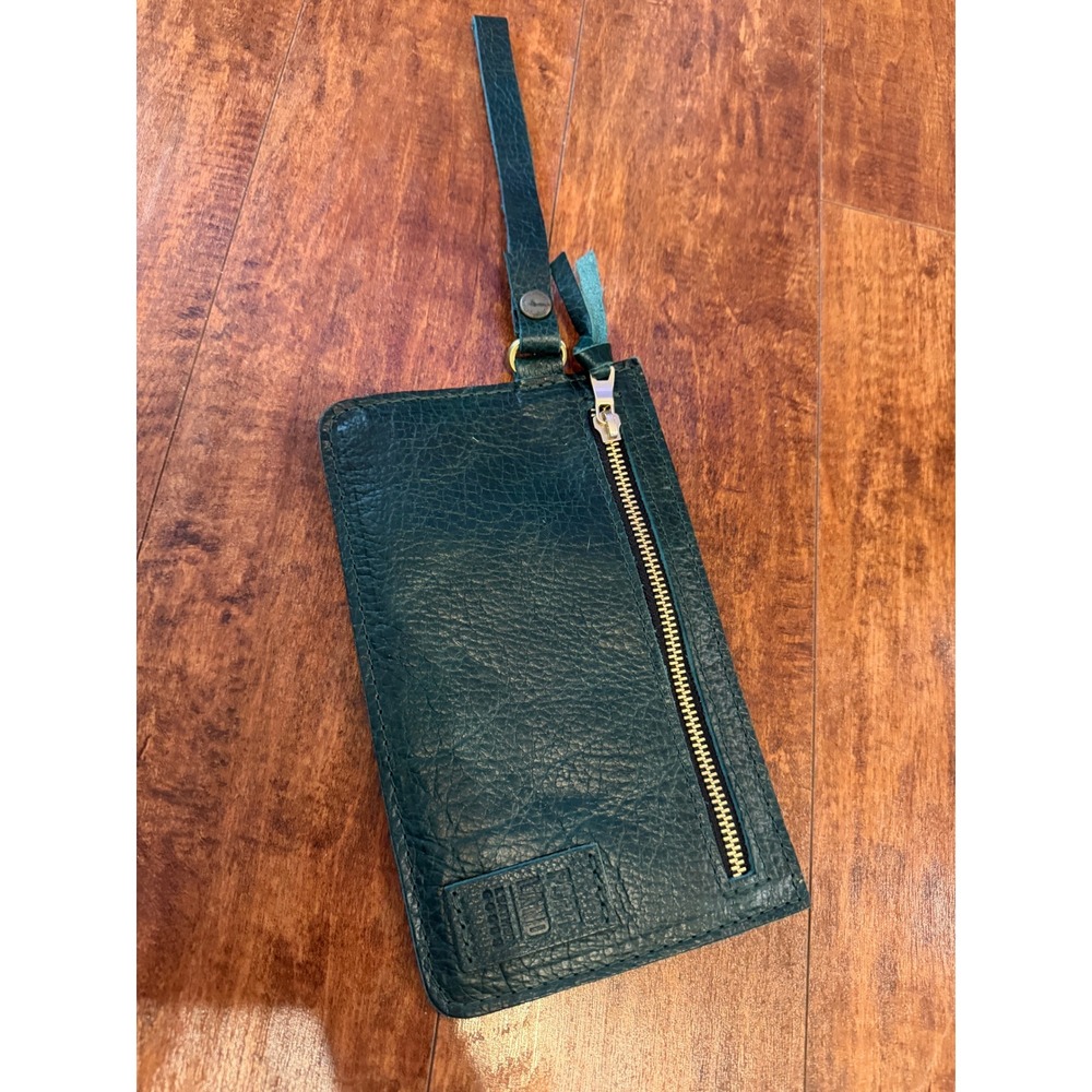 Portland Leather Goods Teal Green Leather Zippered Pouch Wristlet Clutch